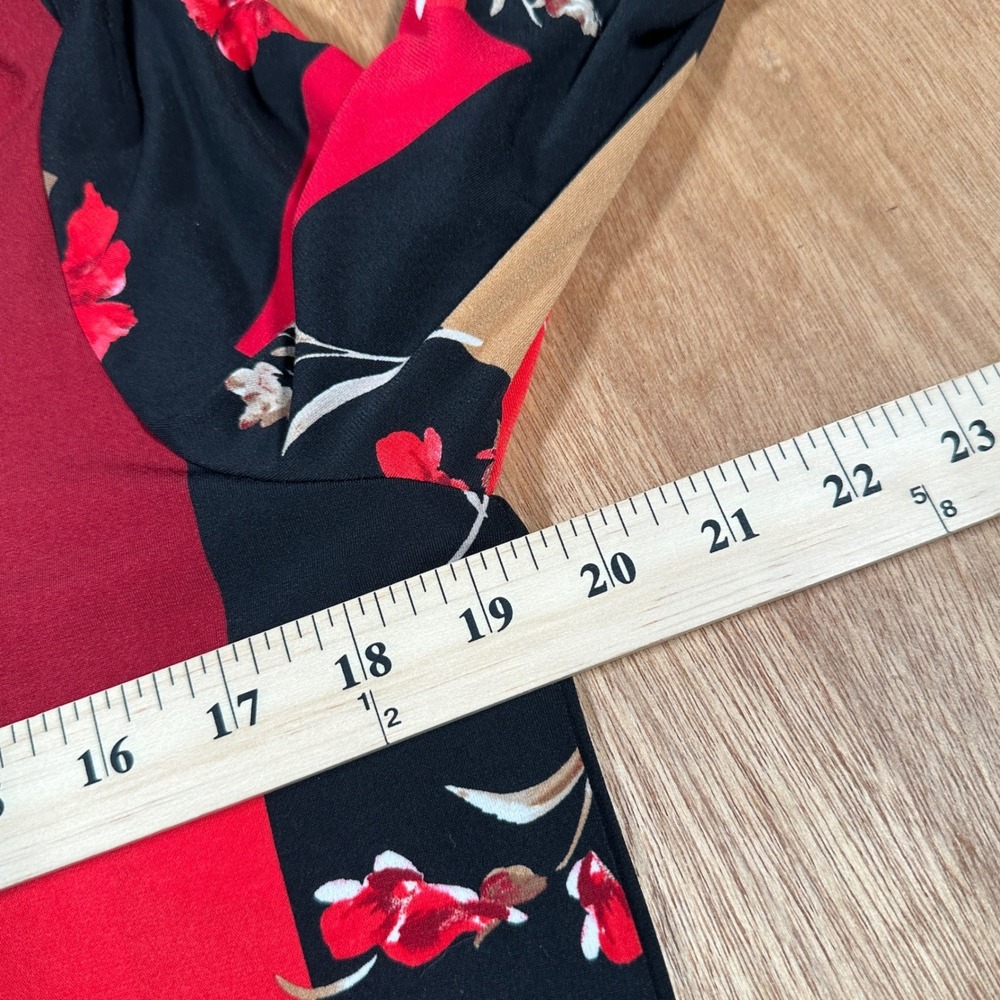 Calvin Klein Zip Front Top Women Medium Red Black Floral Patchwork M9JH6063 - Picture 4 of 9